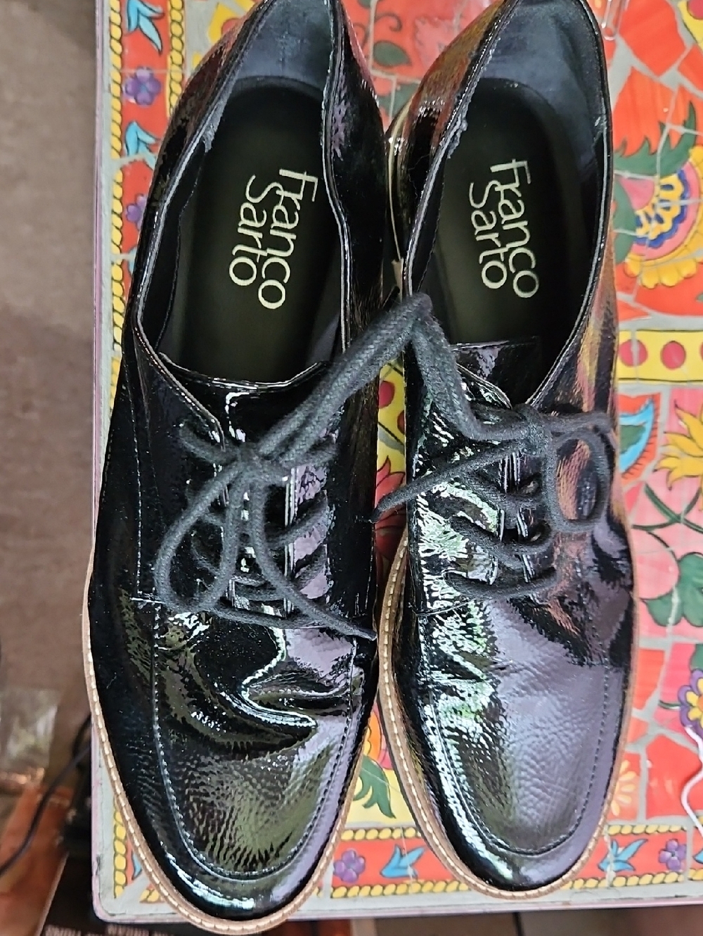 Franco Sarto Black Patent Leather Lace-Up Oxford Shoes